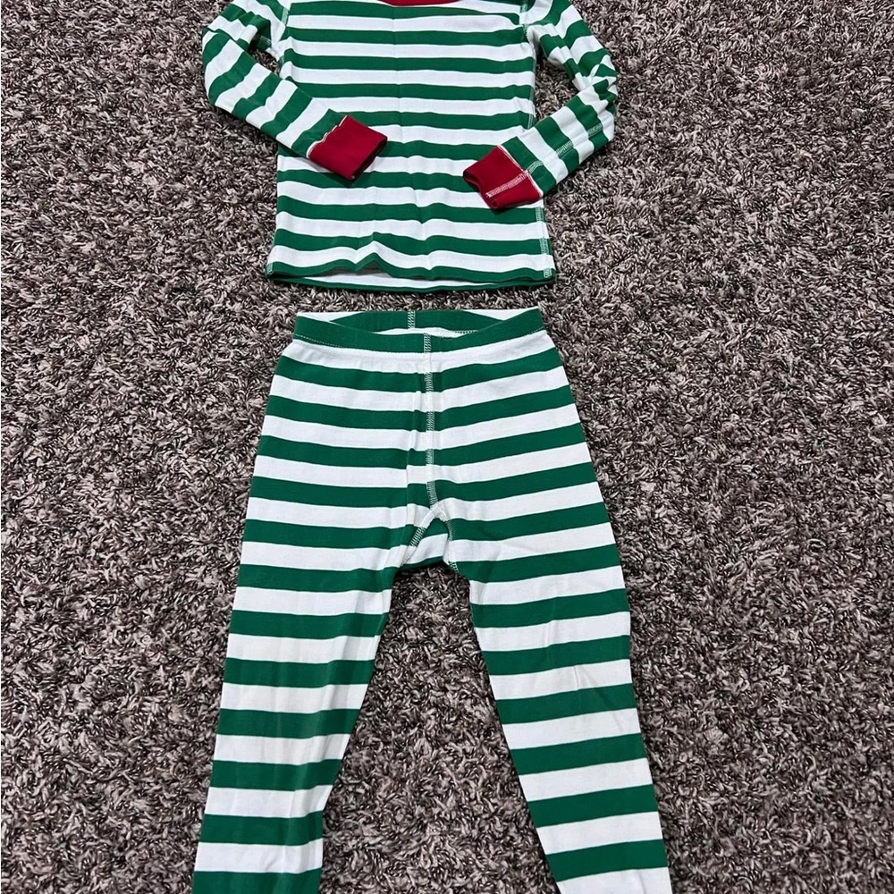 Hanna Andersson Green and White Striped Kids Pajamas